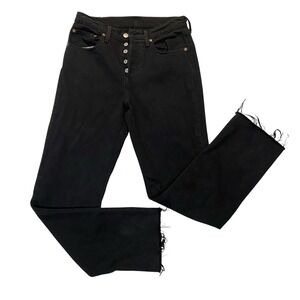Levi's 501 Jeans Women 27x30 Black Straight Raw Hem Button Fly